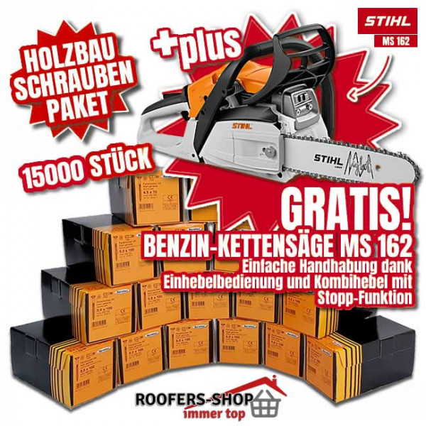 Hochwertige Holzbauschrauben und MS 162 von Stihl 15000 Schrauben (Paket 4)