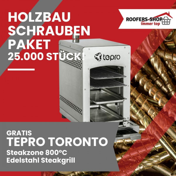 Hochwertige Holzbauschrauben und tepro Steakgrill Toronto 25000 Schrauben (Paket 2)