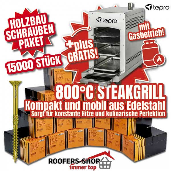 Hochwertige Holzbauschrauben und tepro Steakgrill Toronto 15000 Schrauben (Paket 4)