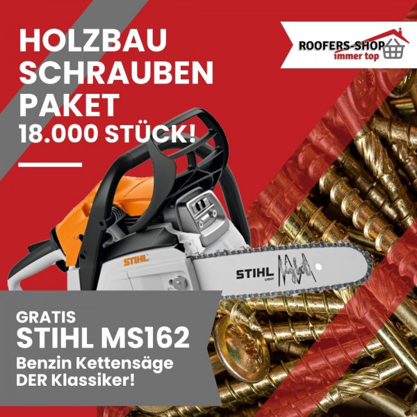 Hochwertige Holzbauschrauben und MS 162 von Stihl 18000 Schrauben (Paket 1)