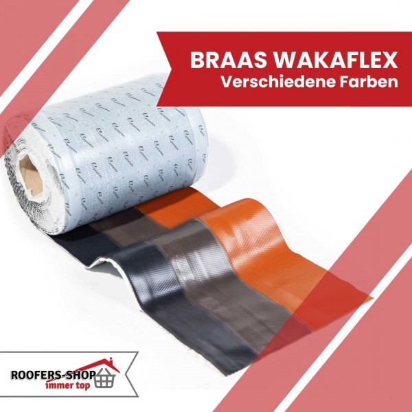 Original Braas Wakaflex 5 m Rolle in Rot oder Schwarz/Anthrazit, Wandanschluss oder Kaminanschluss